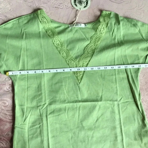 ELENZA Lace V-Neck Shirt |100% Cotton| Light Green | Casual | US 4-6 (S) - Picture 2 of 7